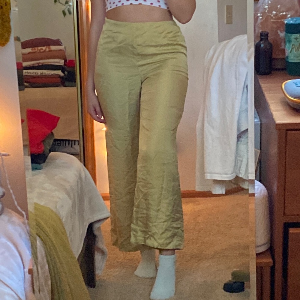 Sigrid Olsen Silk Chartreuse Pants - image 1